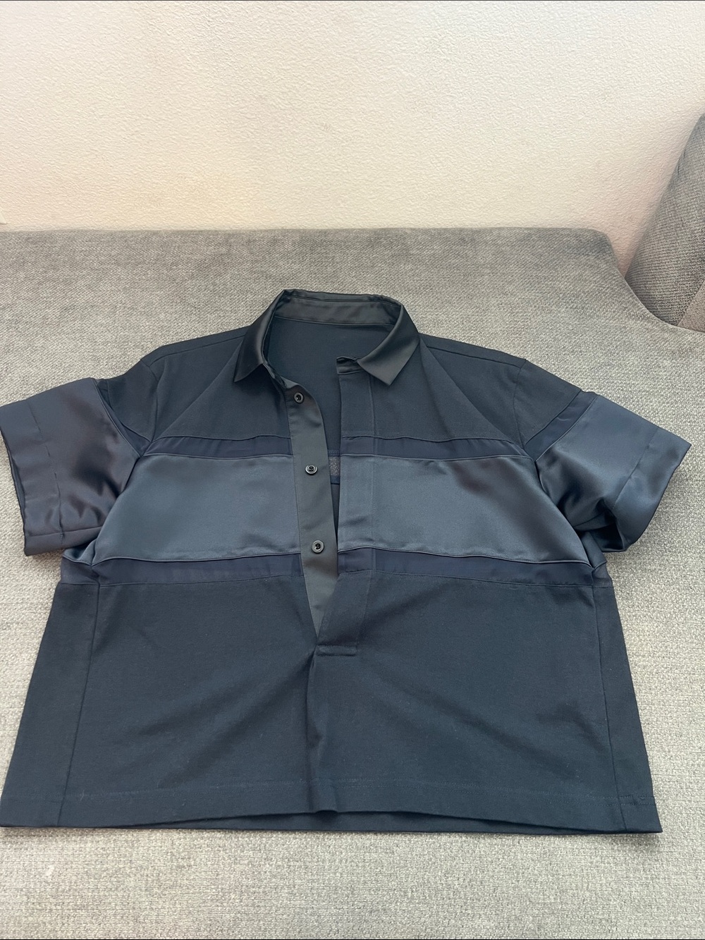 Sacai Black Short-Sleeve Panel Polo